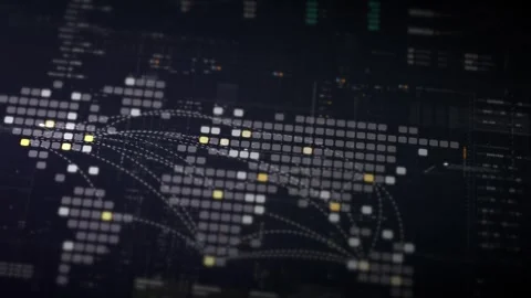 Digital world map with glowing connections and data visualization across a .. 動画素材 337682518