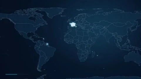 Digital World Map With A Glowing Location Pin Focused On Strasbourg, France Stock Footage 343981700
