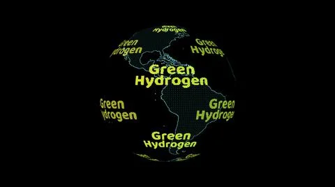 Digital world map with green hydrogen green text, concept as an alternative f Stock Photos