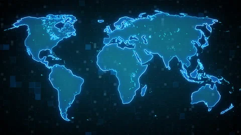 Digital World Map Hologram abstract background of digital futuristic interface Stock Footage