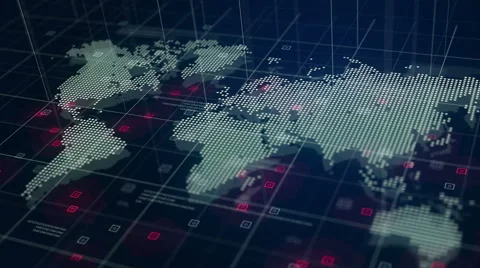Digital World Map Hologram Blue Background 4K Stock Footage 68465368