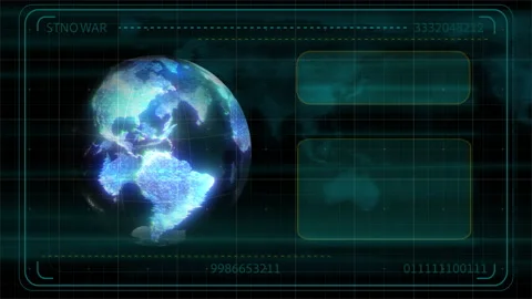 Digital World Map Hologram Blue Background 4K Stock Footage 201902826