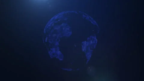 Digital world map hologram with flare video animated background Stock Footage 345294222