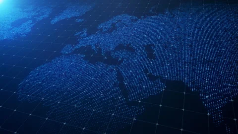 Digital World map hologram technology-style blue background Stock Footage 130424356