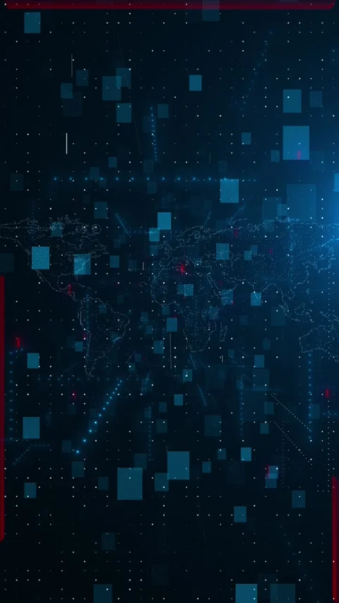 Digital World Map Hologram World Map News Studio Blue Background. World map Stock Footage 312183421