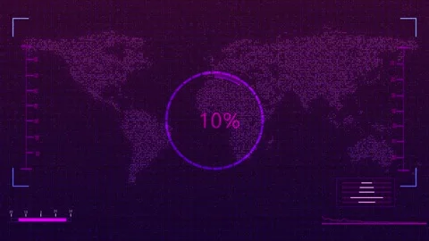 Digital World Map Interface Showing Range Metrics and Percentage Data Stock Footage 314188831
