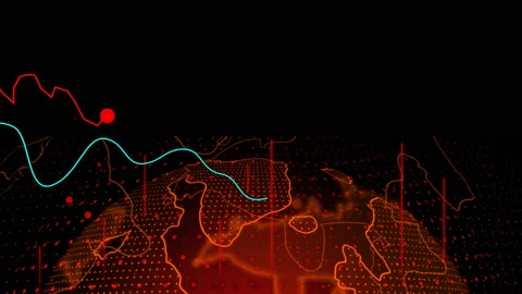 Digital World Map line chart Intro black background Stock Footage 200732404