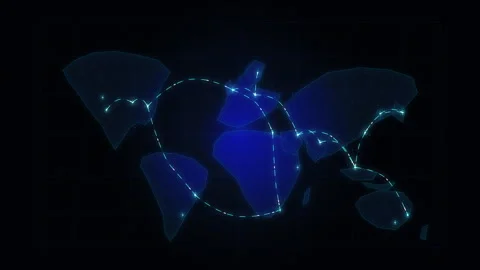 Digital world map loop animation with glowing blue network connection lines Video stock 347565128
