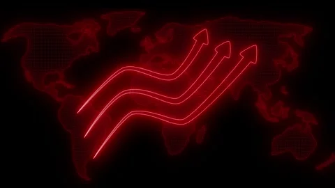 Digital world map with neon arrows, Neon Light Business Arrow Graph Bar Cha.. Stock Footage 318108714