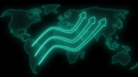 Digital world map with neon arrows, Neon Light Business Arrow Graph Bar Cha.. Stock Footage 318108731
