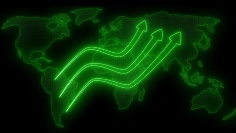 Digital world map with neon arrows, Neon Light Business Arrow Graph Bar Cha.. Stock Footage 318108740