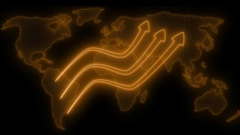 Digital world map with neon arrows, Neon Light Business Arrow Graph Bar Cha.. Stock Footage 318108750