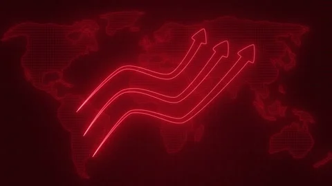 Digital world map with neon arrows, Neon Light Business Arrow Graph Bar Cha.. Stock Footage 318108761