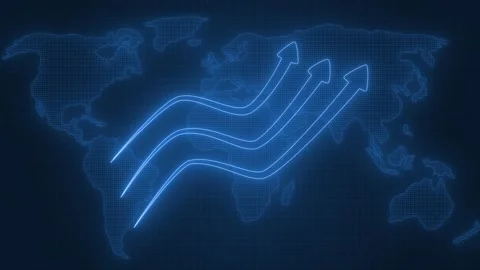 Digital world map with neon arrows, Neon Light Business Arrow Graph Bar Cha.. Stock Footage 318108766