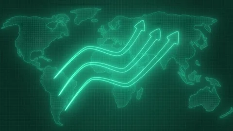 Digital world map with neon arrows, Neon Light Business Arrow Graph Bar Cha.. Stock Footage 318108771