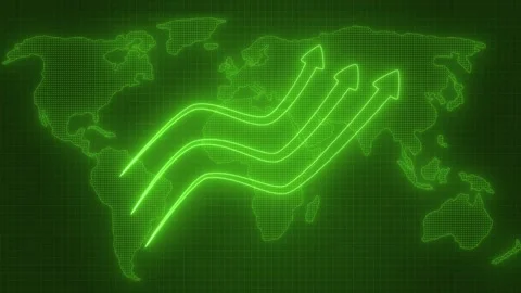 Digital world map with neon arrows, Neon Light Business Arrow Graph Bar Cha.. Stock Footage 318108776