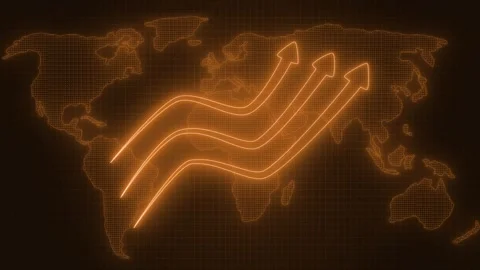 Digital world map with neon arrows, Neon Light Business Arrow Graph Bar Cha.. Stock Footage 318108780