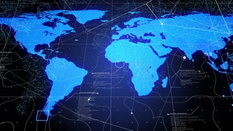Digital World Map Network Connection Stock-Footage 342393568