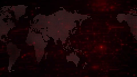 Digital World Map with Pixel Dots and Red Technology Background Stock Footage 345153358