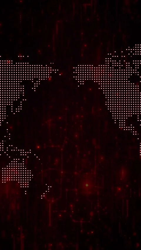 Digital World Map with Pixel Dots and Red Technology Background Vertical Video Stock Footage 345315835