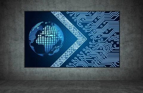Digital world map on a plasma panel Stock Photos
