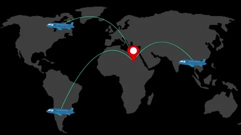 Digital world map with red location pin marker highlighting middle east reg.. Stock Footage 334612574