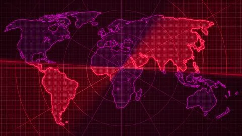 Digital World Map with Red Radar Design Stock Illustration