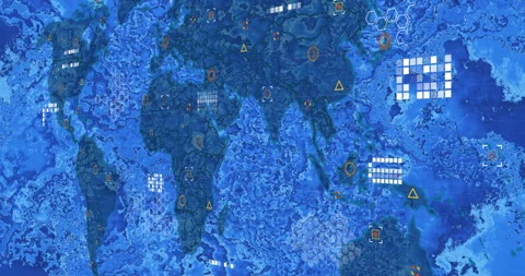 Digital world map shapes glowing on blue background showing hexagonal grids Stock Footage 309109564