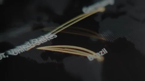 Digital World map showing Brazil being under cyber attack in real-time Stock Footage 292447813