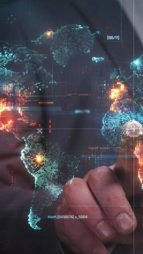 Digital world map showing global technology network interface Stock Footage 321281140