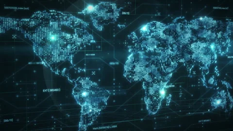 Digital world map showing north and south america with glowing pixels Stock Footage 298008895