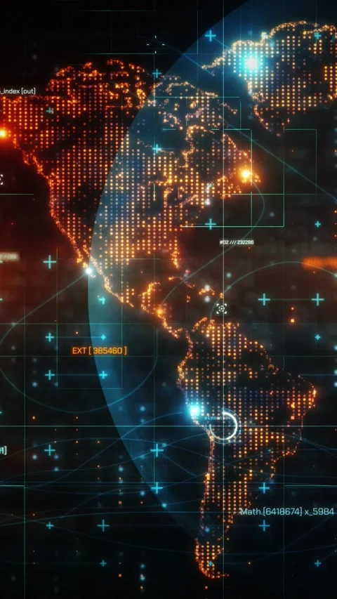 Digital world map showing north and south america with futuristic interface Stock-Footage 301073398