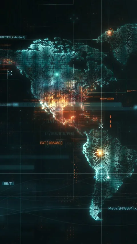 Digital world map showing north and south america with data analysis and code Stock Footage 317220410