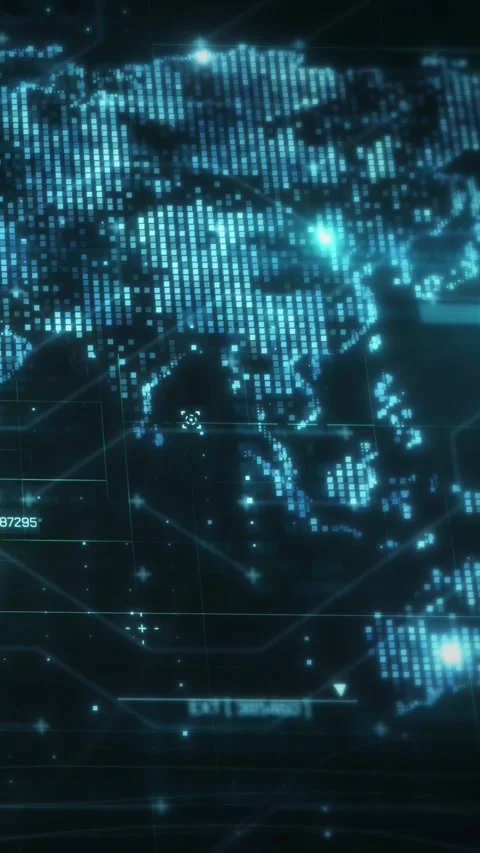 Digital world map showing pixels and connections in cyberspace Stock Footage 302172421