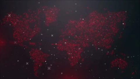 Digital World Map with Sparkling Red Particles on Dark Background Vídeo Stock 341922338