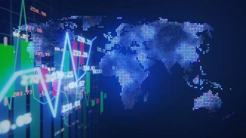 Digital world map with stock chart and global trading data Stock Illustration