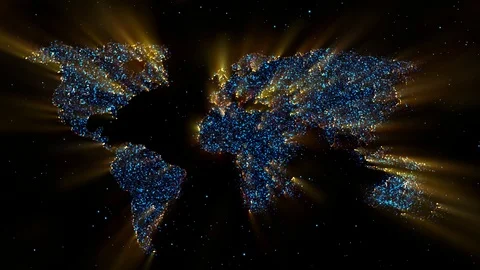 Digital World Map / Technology Abstract. Futuristic magenta world map made of Stock Footage 93298084