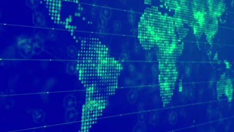 Digital World Map Technology Animation with Data Connections for Background Stock Footage 293560883