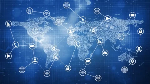 Digital world map with technology icon symbol connection Stock Footage 333214376