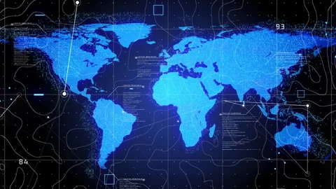 Digital World Map Travel Technology Network Connection Stock-Footage 342374526
