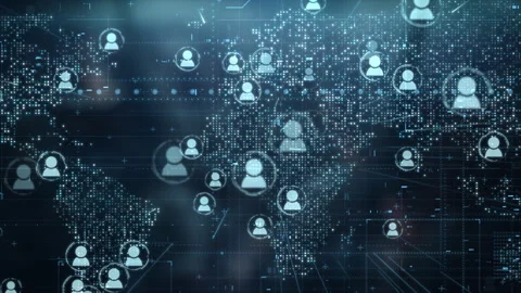 Digital world map with users worldwide connections. Global social media network Stock Footage 242607704