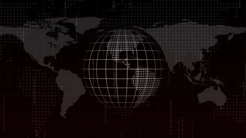 Digital world mapping lines process binary algorithm calculations over cont.. Stock Footage 340998455