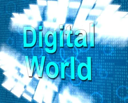 Digital world meaning hi tech and hi-tech Stock Illustration
