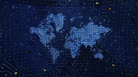 Digital world network concept with a stylized blue map of the world Stock Footage 319981071