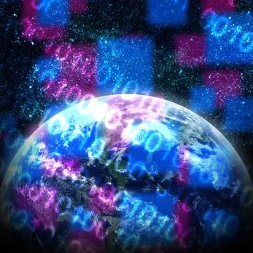 Digital world with sunrise Stock-Illustration