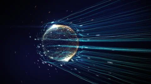 Digital world technology light glow trail moving speed. Stock Illustration