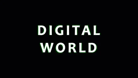 Digital World text animation with glowing green beams during a dark scene Stock Footage 344288420