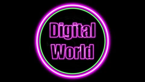 'Digital world' Text Animation with Neon Glow &amp;amp; Glowing Circles. Stock Footage 282577105