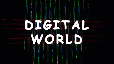 Digital World text glitch effect in dark background with cinematic movement.. Stock Footage 344288502