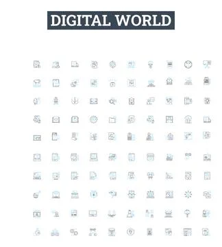Digital world vector line icons set. Digital, World, Technology, Computing Illustrazione stock